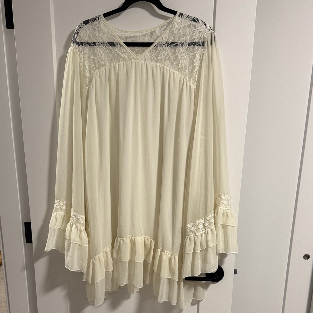 Cream Lace-Trimmed Tunic Dress